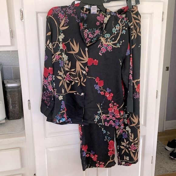 Natori Asian Inspired Sleep Set mandarin collar cropped sleeve kimono two-piece - Picture 1 of 10